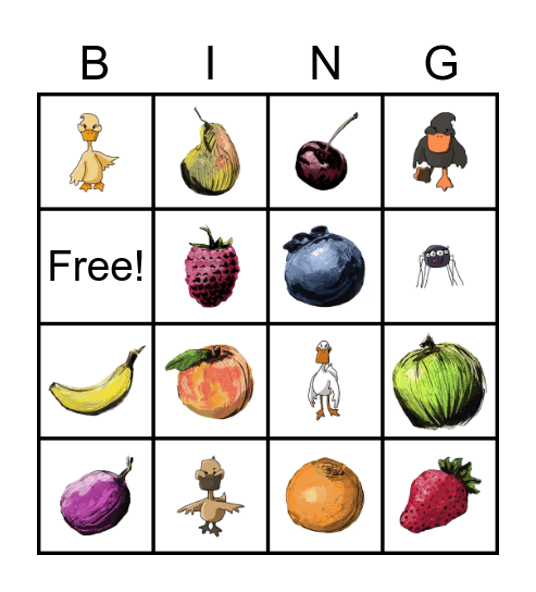 Fruits dans mon bec. Bingo Card
