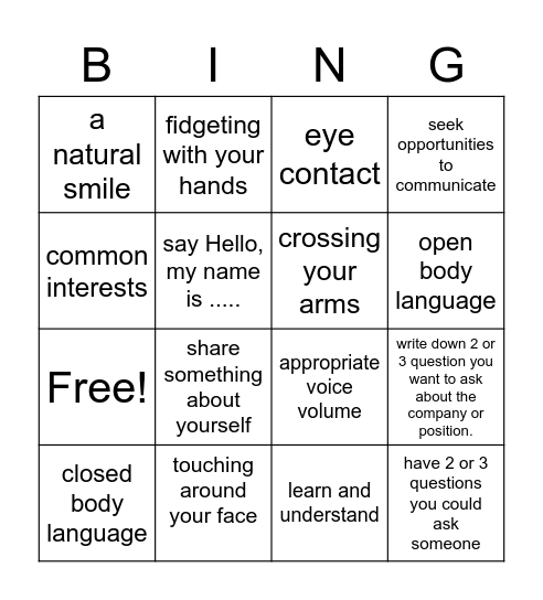 Communication Skills Bingo Card