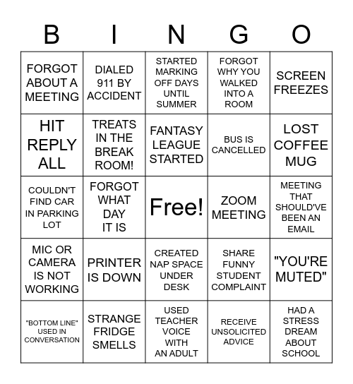 Staff Bingo Card