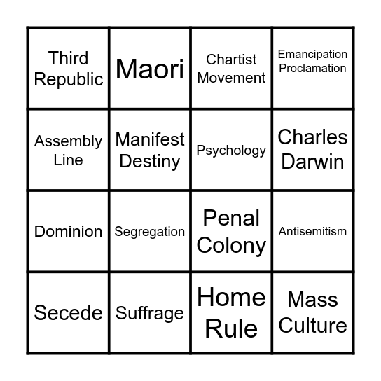 An Age of Democracy and Progress Bingo Card