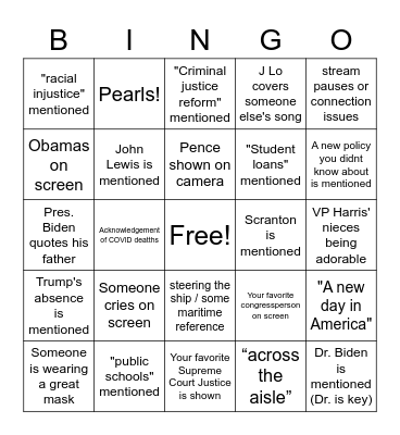 Inauguration BINGO 2021! Bingo Card