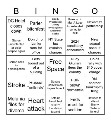 Trump Post-Presidency Bingo Card