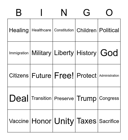 Biden-Harris Inauguration Day Bingo Card