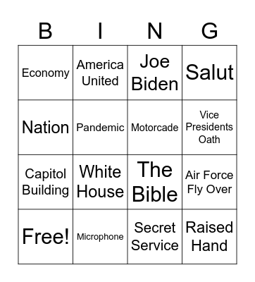 Inauguration Bingo Card