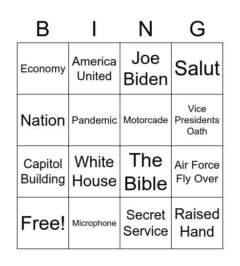 Inauguration Bingo Card