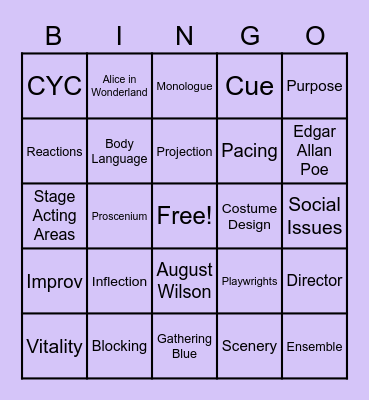 Advanced Theatre Bingo Card