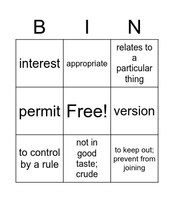 Language! Live Unit 6 Vocabulary Bingo Card