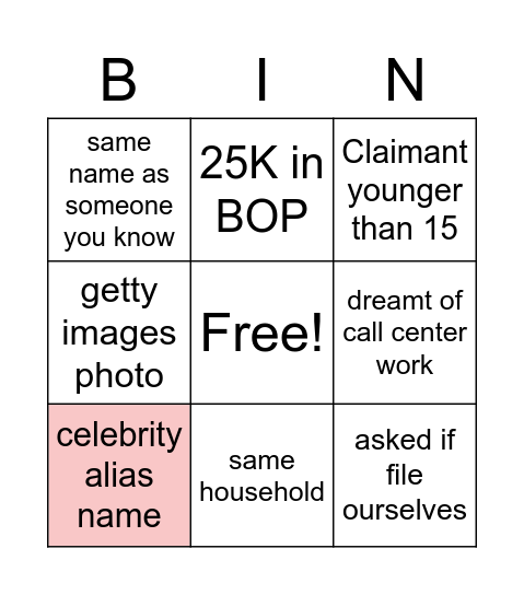 Test Bingo Card