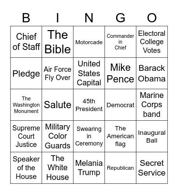 Inauguration Day Bingo Card