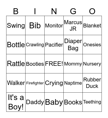 Baby Shower Bingo Card