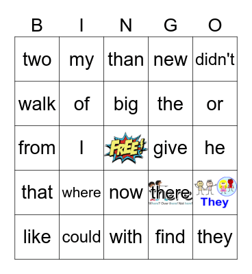 Sight Words Bingo Card