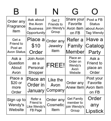 Avon Bingo Card