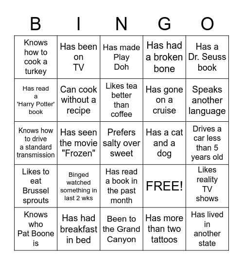 LIC 500 Introductions Bingo Card