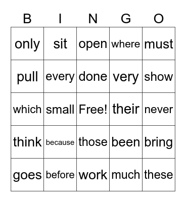 1st grade List 7 Bingo Card