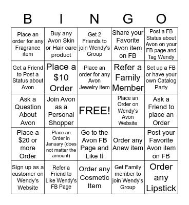 Avon Bingo Card