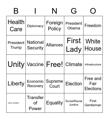 Inauguration Bingo Card