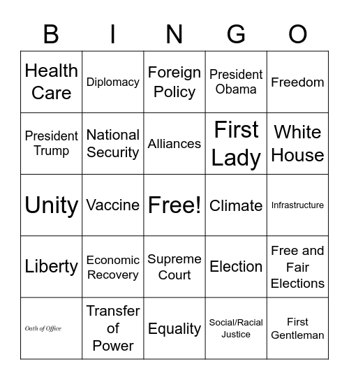 Inauguration Bingo Card