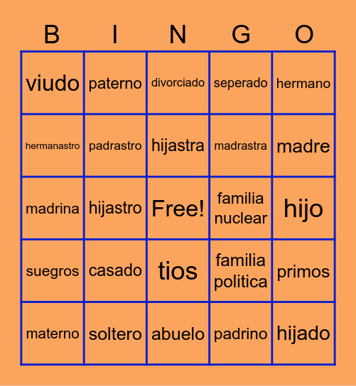familia Bingo Card