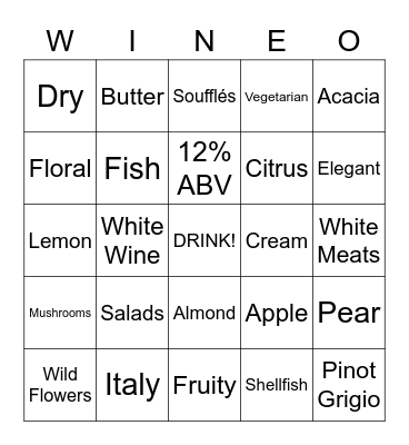 Viamora Pinot Grigio Bingo Card
