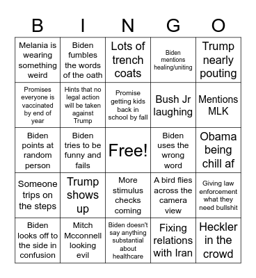 Inauguration Bingo Card