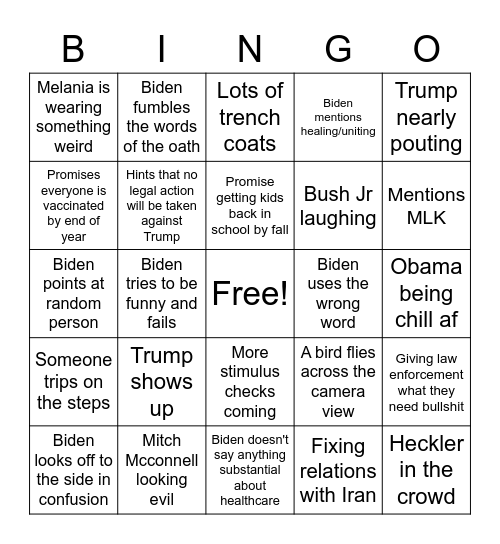 Inauguration Bingo Card