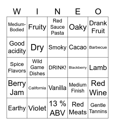 Maggio Cabernet Bingo Card