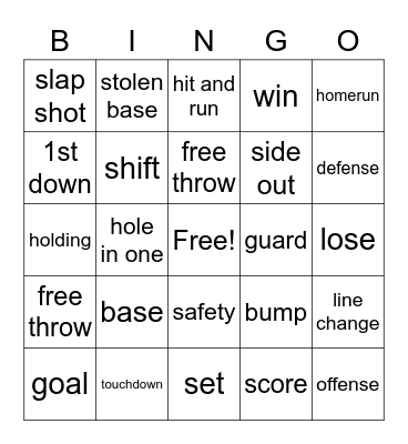 sports Bingo Card