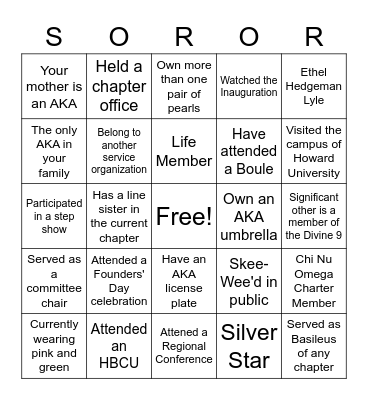 Sisterly Bingo Card