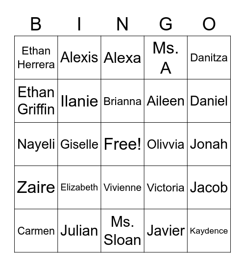 Room 222 Bingo Card