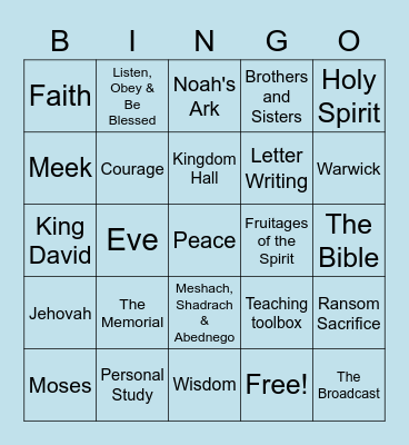 JW B I N G O Bingo Card