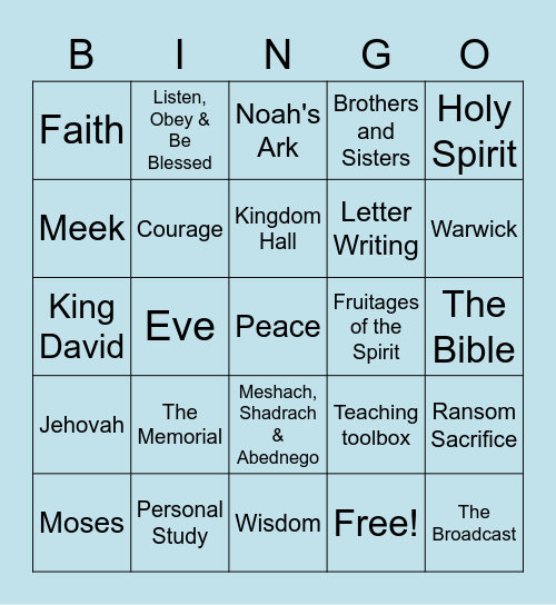 JW B I N G O Bingo Card