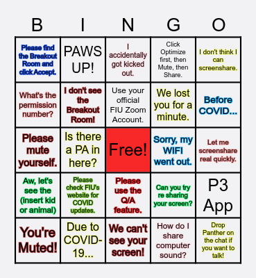 Orientation and Family Programs Zoom Lingo Bingo Card