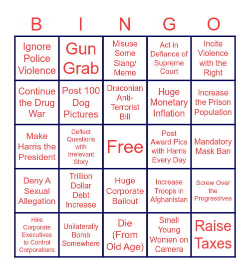 Biden's 1st 90 Days Bingo Card
