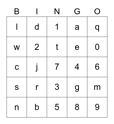 Bingo Test Bingo Card