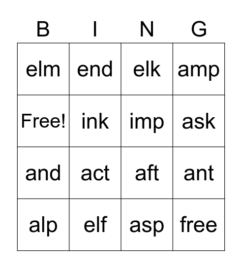 vcc words Bingo Card