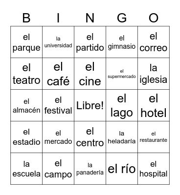 Spanish Around the Town Bingo Card