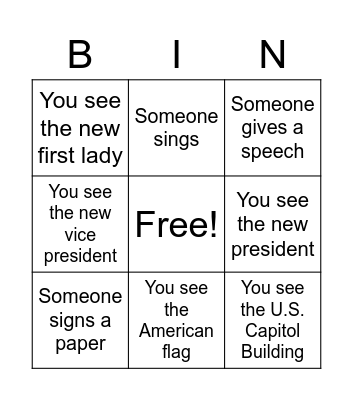 Inauguration Day Bingo Card