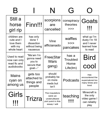 Dusty Bingo Card
