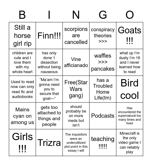 Dusty Bingo Card