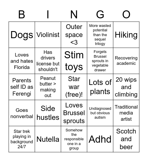 Astro Bingo Card