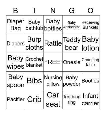 EllaMae's Baby Shower  Bingo Card