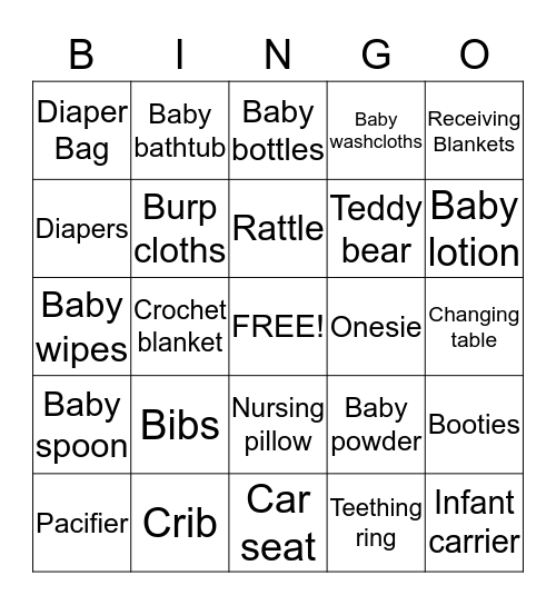 EllaMae's Baby Shower  Bingo Card