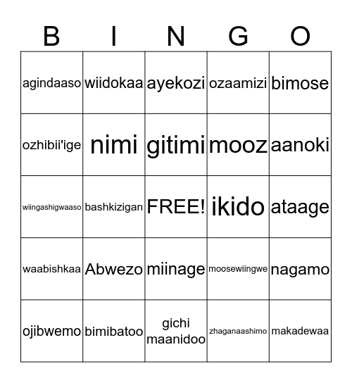 ojibwe Bingo Card