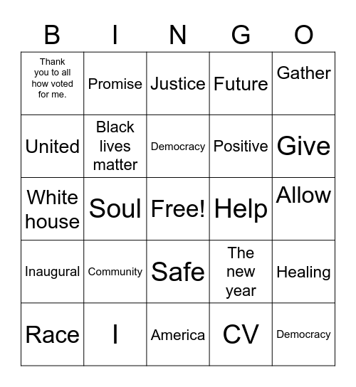 Inaugural Words Bingo Card