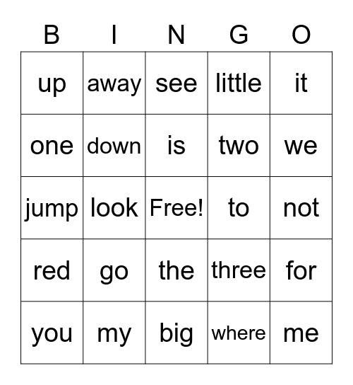 word wall words 1 Bingo Card
