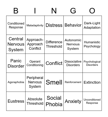 Psychology Final Exam Bingo Card