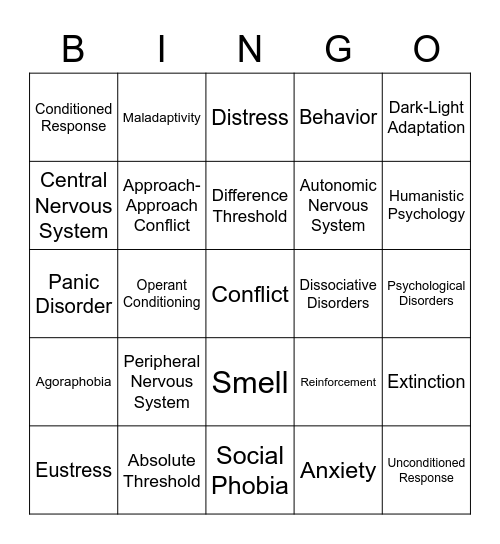 Psychology Final Exam Bingo Card