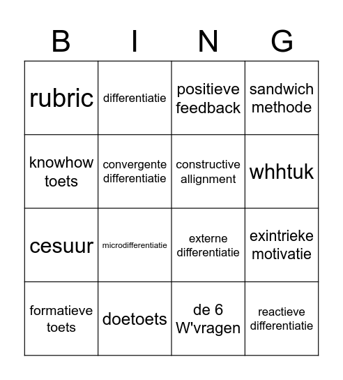 Didactisch handelen Bingo Card