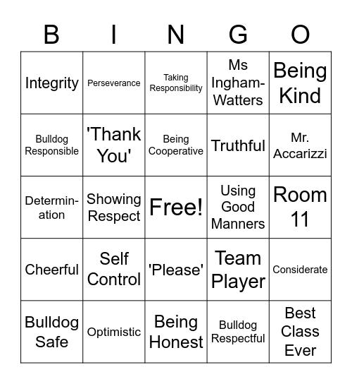 BGI Character Traits Bingo Card