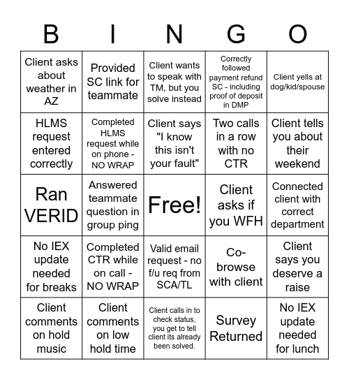 Mortgage Servicing Bingo Card